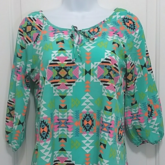 *5/$20* Moa Moa Mint Aztec 3/4 Sleeve Blouse - Picture 2 of 9
